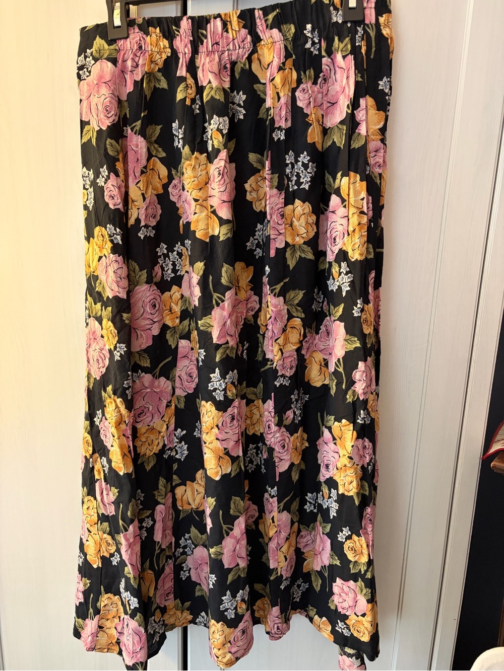 Classic Flowy Full Black Skirt with pink and gold roses